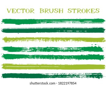 El pincel de tinta resquebrajadora traza elementos de diseño aislados. Conjunto de líneas de pintura. Tiras de brushe de tinta fría aisladas en muestras de color blanco vectorial.