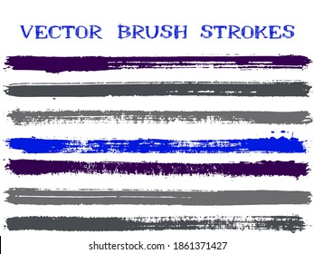 Scribble ink brush strokes isolated design elements. Set of paint lines. Grungy Ink brushe stripes isolated on white, vector color scheme samples.
