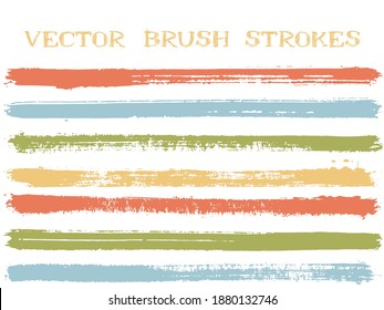 Scribble ink brush strokes isolated design elements. Set of paint lines. Modern Ink brushe stripes isolated on white, vector color scheme samples.