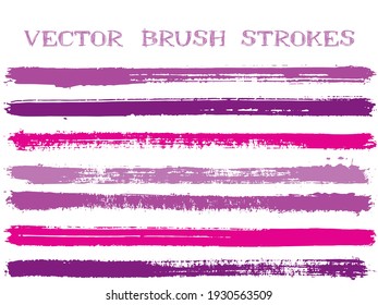 El pincel de tinta resquebrajadora traza elementos de diseño aislados. Conjunto de líneas de pintura. Bandas de brushe de tinta retro aisladas en muestras de libros de guías de colores vectoriales blancos.