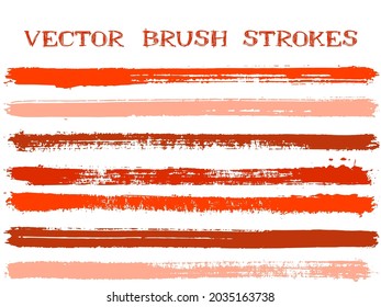 Scribble ink brush strokes isolated design elements. Set of paint lines. Cool Ink brushe stripes isolated on white, vector color scheme samples.