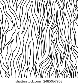 Scribble ink linear seamless pattern. Hand drawn zebra or tiger skin, wood texture. Abstract striped background. Repeating outline stripes motif for textile, fabric, wallpaper, wrapping and packaging
