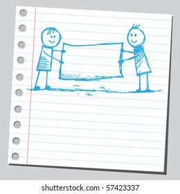 Scribble kids holding empty banner