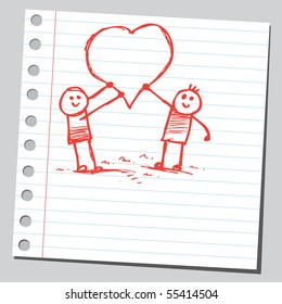 Scribble kids holding hearts