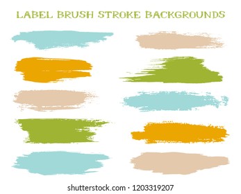 Scribble label brush stroke backgrounds, paint or ink smudges vector for tags and stamps design. Painted label backgrounds patch. Interior colors guide book swatches. Ink smudges, stains, blue spots.