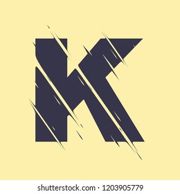 Scribble letter K isolated on yellow background. Adjustment possibility. Individual elements.