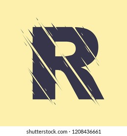 Scribble letter R isolated on yellow background. Adjustment possibility. Individual elements.