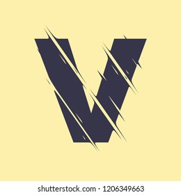 Scribble letter V isolated on yellow background. Adjustment possibility. Individual elements.