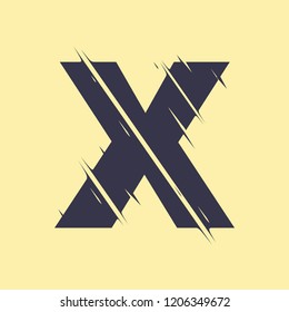 Scribble letter X isolated on yellow background. Adjustment possibility. Individual elements.