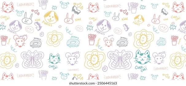 scribble line art vector design pen line cute and adorable kids playground cute animal