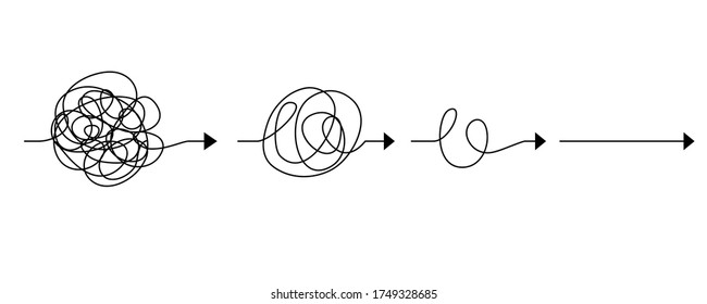 Scribble Line Doodles. The Concept Of Transition From Complicated To Simple, Isolated On White Background. Vector Illustrations