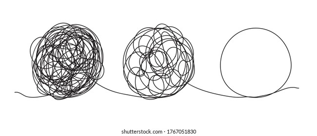 scribble line doodles. The concept of transition from complicated to simple, isolated on white background. vector illustrations