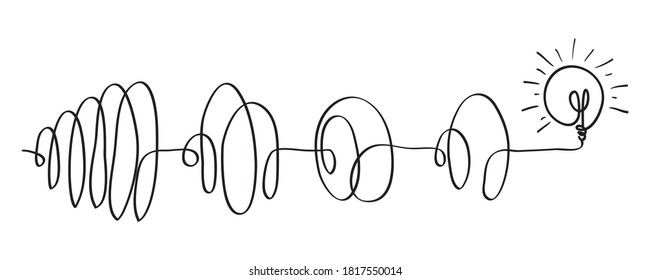 scribble line doodles. the concept of transition from complicated to simple with bulb lamp, isolated on white background. vector illustrations - Shutterstock ID 1817550014