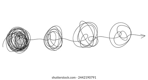 Scribble line doodles. the concept of transition from complicated to simple, isolated on white background. vector illustrations