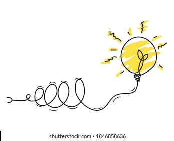 scribble line doodles. the idea concept of transition from complicated to simple with bulb lamp, isolated on white background. vector illustrations