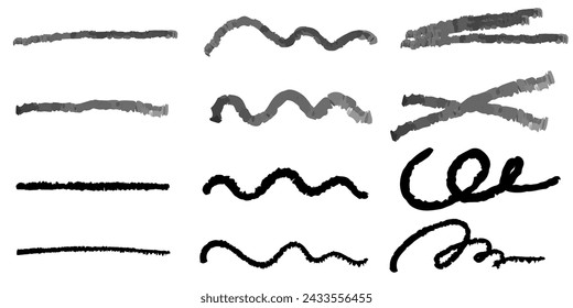Scribble line dry paint brush design element collection. Set of pen marker isolated on white. Vector illustration