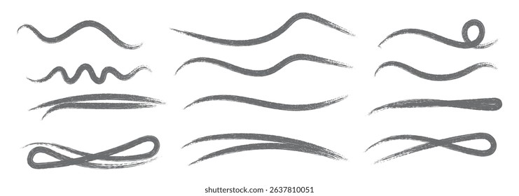 Scribble line set. Grunge texture stroke line. Grunge lines, scrawls, crayon scribbles, rough brush charcoal pen strokes, underlines strikethroughs. Hand drawn vector illustration