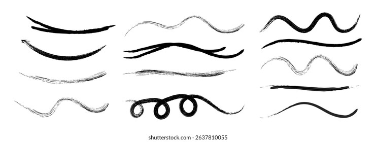 Scribble line set. Grunge texture stroke line. Grunge lines, scrawls, crayon scribbles, rough brush charcoal pen strokes, underlines strikethroughs. Hand drawn vector illustration