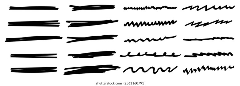 Scribble lines. Hand drawn scribbles doodles scrawls underlines isolated on white background.