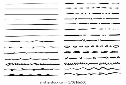 scribble Lines hand drawn vector set. doodle grunge brush stroke lines. isolated on white background. vector illustration