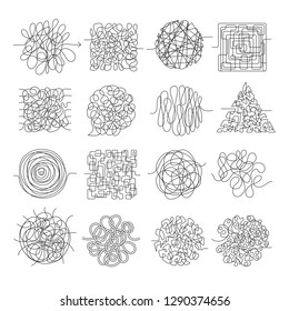 Scribble lines. Wire mess chaos threading vector shapes isolated