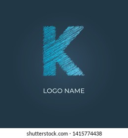 Scribble logo "K" on isolated background. Letter alphabet vector image.