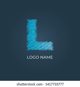 Scribble logo "L" on isolated background. Letter alphabet vector image.