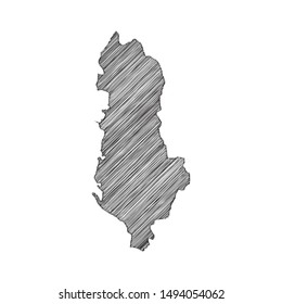 Scribble map of Albania black drawing, pencil sketch on white background. Vector illustration eps10.