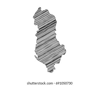 Scribble map of Albania. Sketch hand drawn, black map isolated on white background. Vector illustration eps 10.