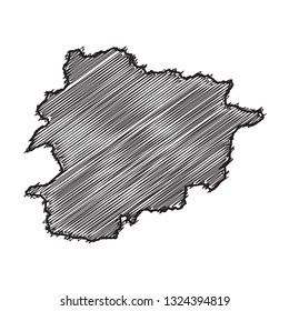 Scribble map of Andorra. Sketch Country map black for infographic , brochures and presentations. isolated on white background. Vector illustration eps 10.