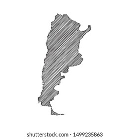 Scribble map of Argentina black drawing, pencil sketch on white background. Vector illustration eps10.