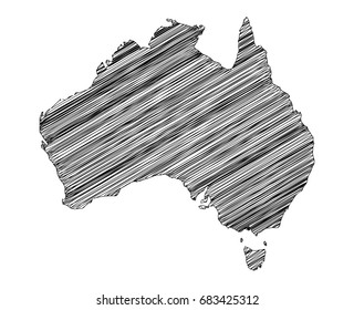 Scribble map of Australia. Sketch hand drawn, black map isolated on white background. Vector illustration eps 10.