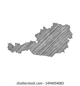 Scribble map of Austria black drawing, pencil sketch on white background. Vector illustration eps10.