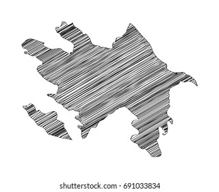 Scribble map of Azerbaijan. Sketch hand drawn, black map isolated on white background. Vector illustration eps 10.