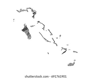 Scribble map of The Bahamas. Sketch hand drawn, black map isolated on white background. Vector illustration eps 10.