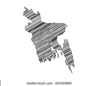 Scribble map of Bangladesh. Sketch hand drawn, black map isolated on white background. Vector illustration eps 10.