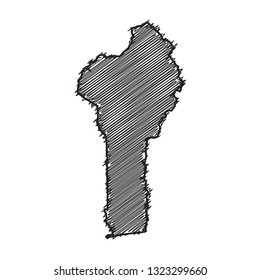 Scribble map of Benin. Sketch Country map black for infographic , brochures and presentations. isolated on white background. Vector illustration eps 10.