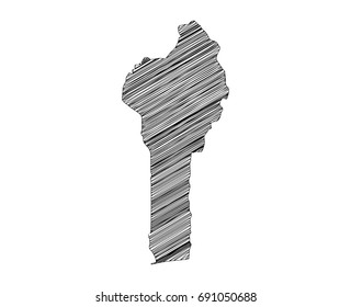 Scribble map of Benin. Sketch hand drawn, black map isolated on white background. Vector illustration eps 10.