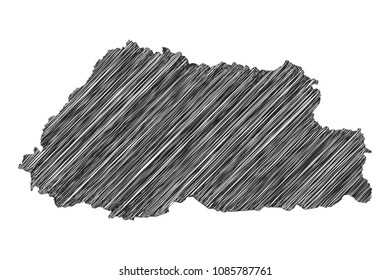 Scribble map of Bhutan. Sketch Country map black for infographic , brochures and presentations. isolated on white background. Vector illustration eps 10.