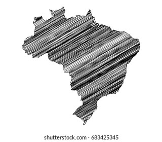 Scribble map of Brazil. Sketch hand drawn, black map isolated on white background. Vector illustration eps 10.