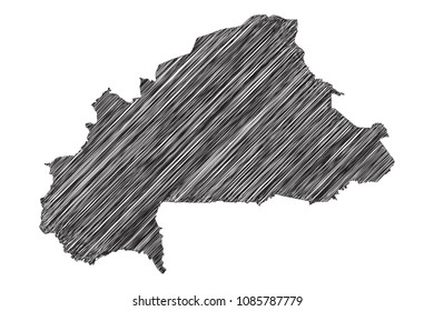 Scribble map of Burkina Faso. Sketch Country map black for infographic , brochures and presentations. isolated on white background. Vector illustration eps 10.