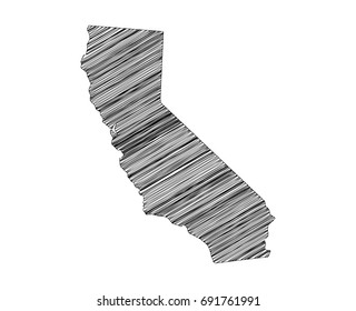 Scribble map of California. Sketch hand drawn, black map isolated on white background. Vector illustration eps 10.