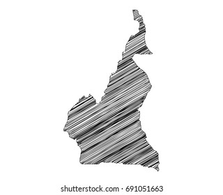 Scribble map of Cameroon. Sketch hand drawn, black map isolated on white background. Vector illustration eps 10.