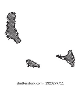 Scribble map of Comoros. Sketch Country map black for infographic , brochures and presentations. isolated on white background. Vector illustration eps 10.