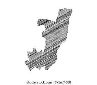 Scribble map of Congo. Sketch hand drawn, black map isolated on white background. Vector illustration eps 10.
