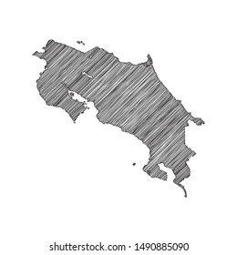 Scribble map of Costa Rica black drawing, pencil sketch on white background. Vector illustration eps10.