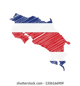 Scribble map of Costa Rica. Sketch Country map for infographic , brochures and presentations. Vector illustration eps 10.