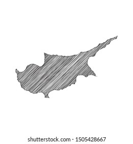 Scribble map of Cyprus black drawing, pencil sketch on white background. Vector illustration eps10.