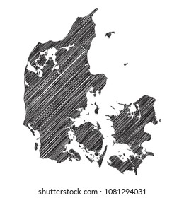 Scribble map of Denmark. Sketch Country map black for infographic , brochures and presentations. isolated on white background. Vector illustration eps 10.