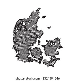 Scribble map of Denmark. Sketch Country map black for infographic , brochures and presentations. isolated on white background. Vector illustration eps 10.